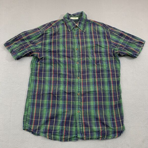 Orvis Seersucker Button Shirt Mens Medium Plaid Short Sleeve Cotton - Picture 1 of 13